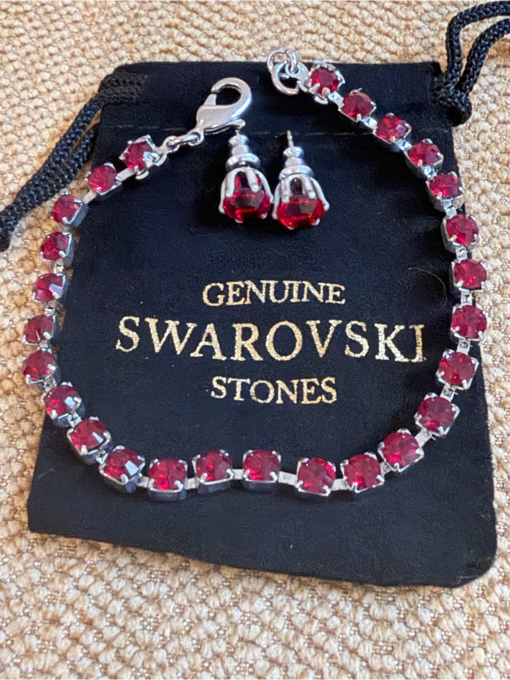 Swarovski Stone Red Crystal Tennis Bracelet and matching earrings